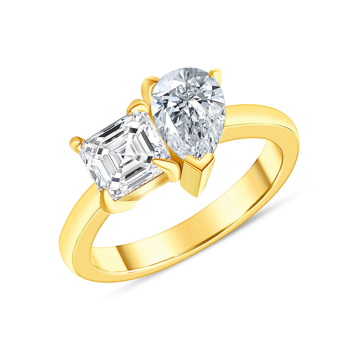 Toi et Moi Asscher and Pear Cut Diamond Engagement Ring 1.00 Carat