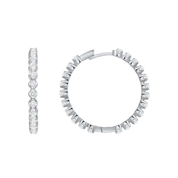 3/4 Carat Round Cut Floating Eternity Diamond Hoop Earrings Prong Setting