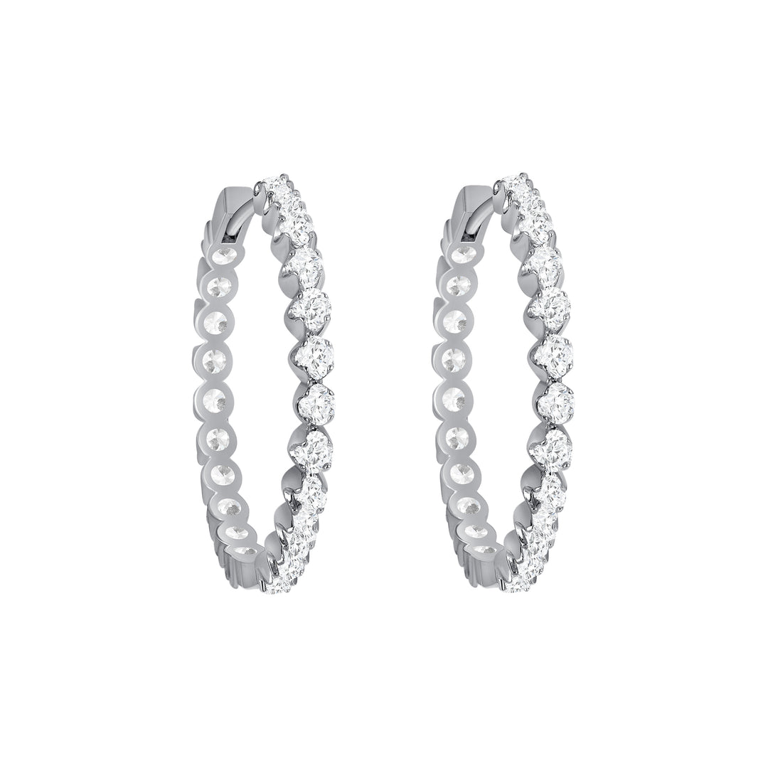 3/4 Carat Round Cut Floating Eternity Diamond Hoop Earrings Prong Setting