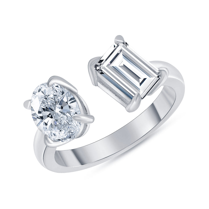 Two Stone Natural Oval & Emerald Cut Diamond Engagement Ring 1.00 Ct. Tw.