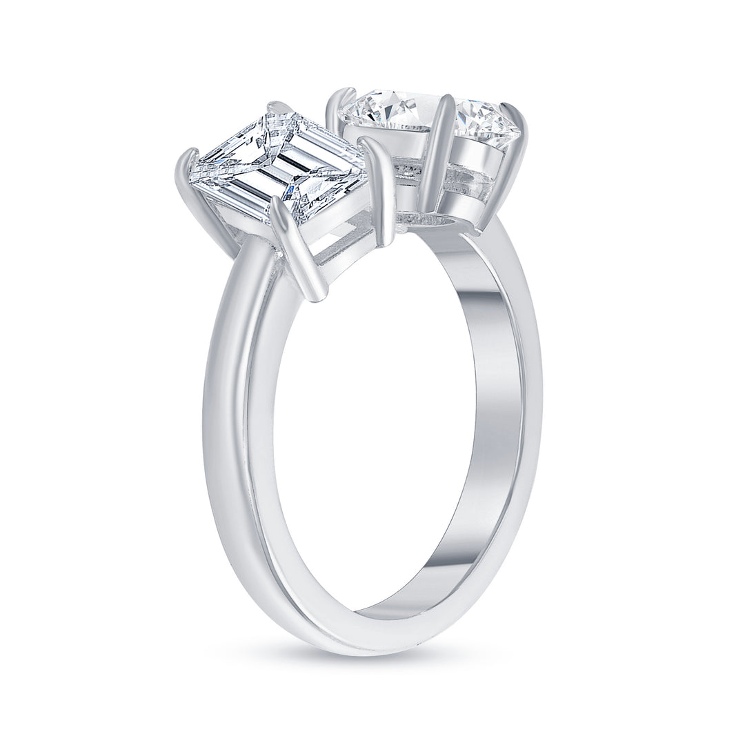 Two Stone Oval & Emerald Cut Diamond Engagement Ring 1.00 Ct. Tw.