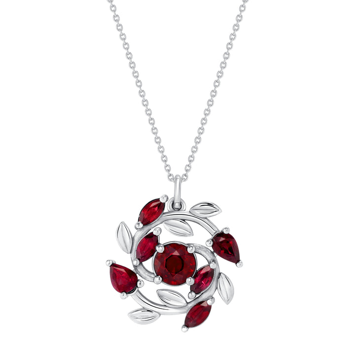 Spiral Vine and Leaf 1.50 Ct. Tw. Multi-Cut Sapphire, Ruby, or Green Emerald Pendant