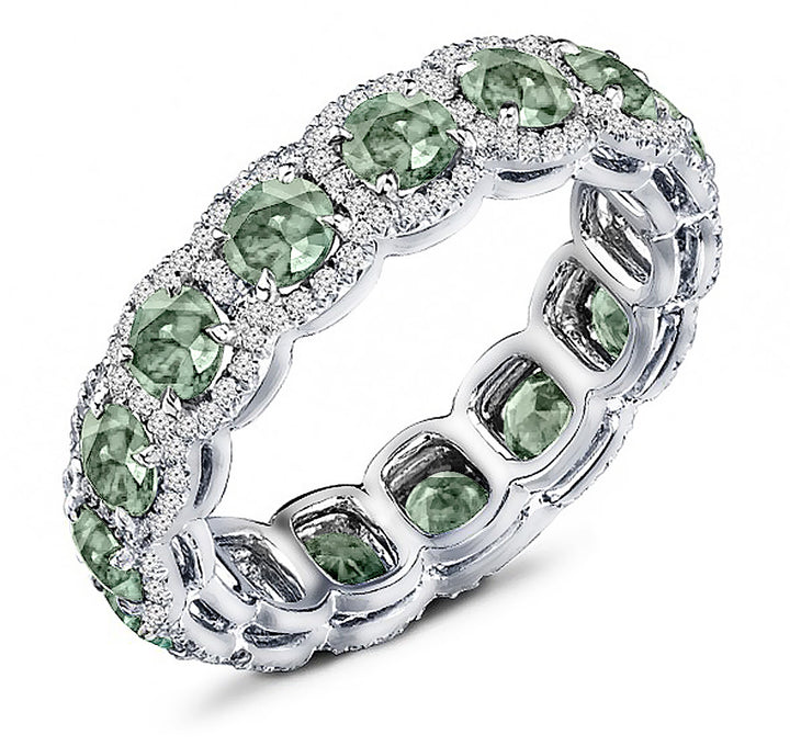 3.00 Carat Natural Green Amethyst & 1.50 Carat Diamond Eternity Band