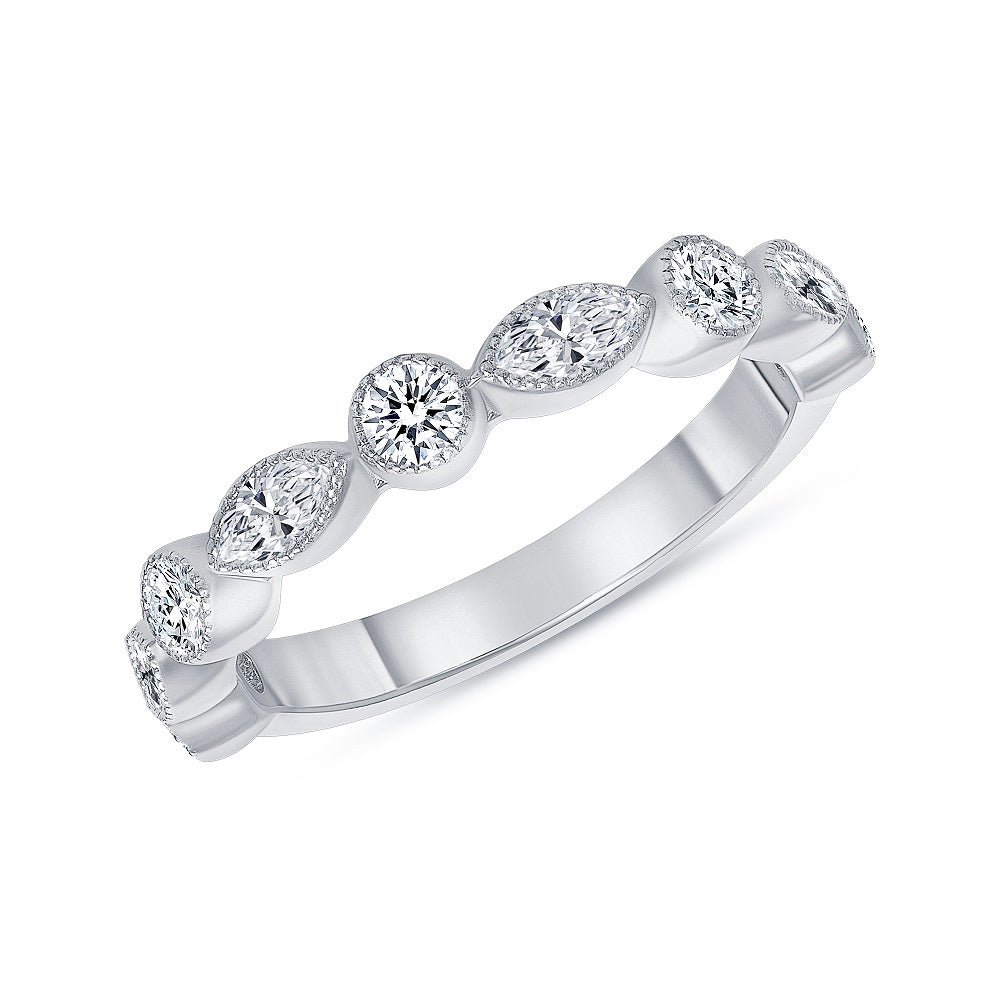 0.50 Ct. Tw. Marquise and Round Cut Diamond Milgrain Stackable Ring