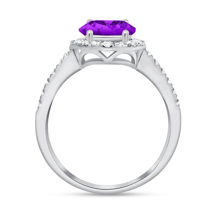 1.00 Ct. Tw. Round Cut Natural Amethyst & 0.41 Ct. Tw. Halo Diamond Ring