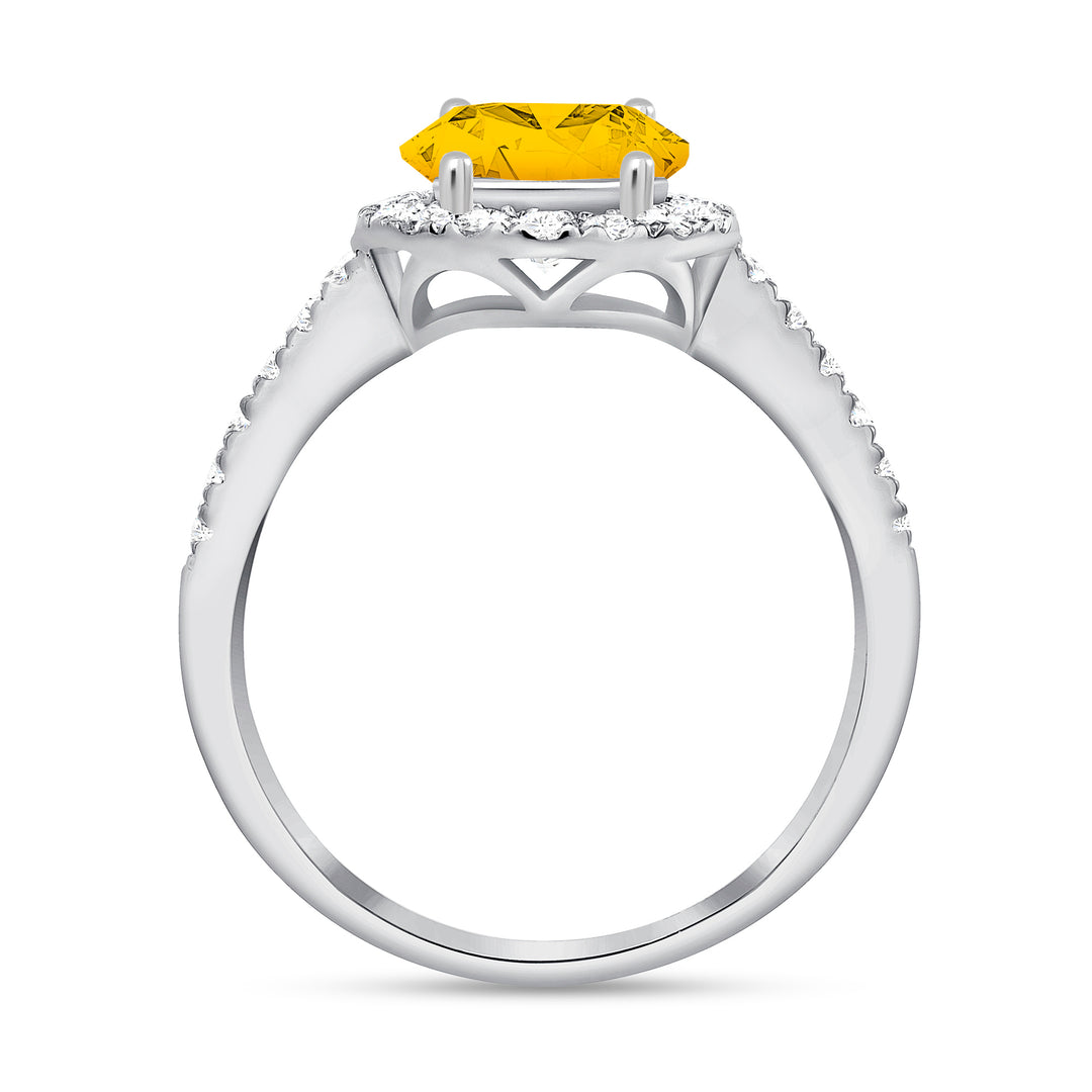 1.00 Ct. Tw. Natural Citrine Round Cut & 0.41 Ct. Tw. Halo Diamond Ring