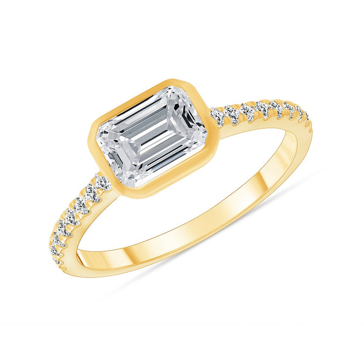 1.00 Ct. Tw. Emerald Cut Bezel Set Engagement Diamond Ring (0.75 Carat Center Diamond)