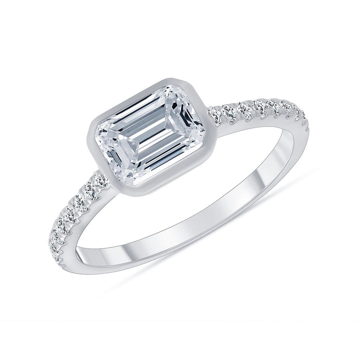 1.00 Ct. Tw. Emerald Cut Bezel Set Engagement Diamond Ring (0.75 Carat Center Diamond)