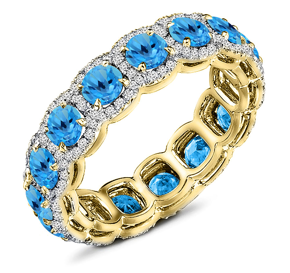 3.00 Carat Natural Swiss Blue Topaz & 1.50 Carat Diamond Eternity Band