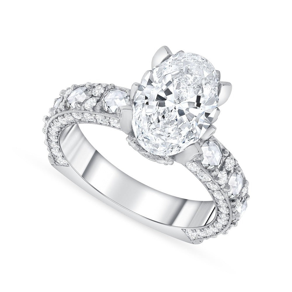 2.00 Ct. Tw. Oval with Rose Cut Side Stone Diamond Engagement Ring