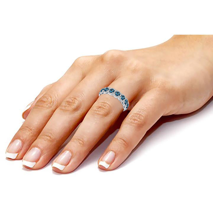 3.00 Carat Natural London Blue Topaz & 1.50 Carat Diamond Eternity Band