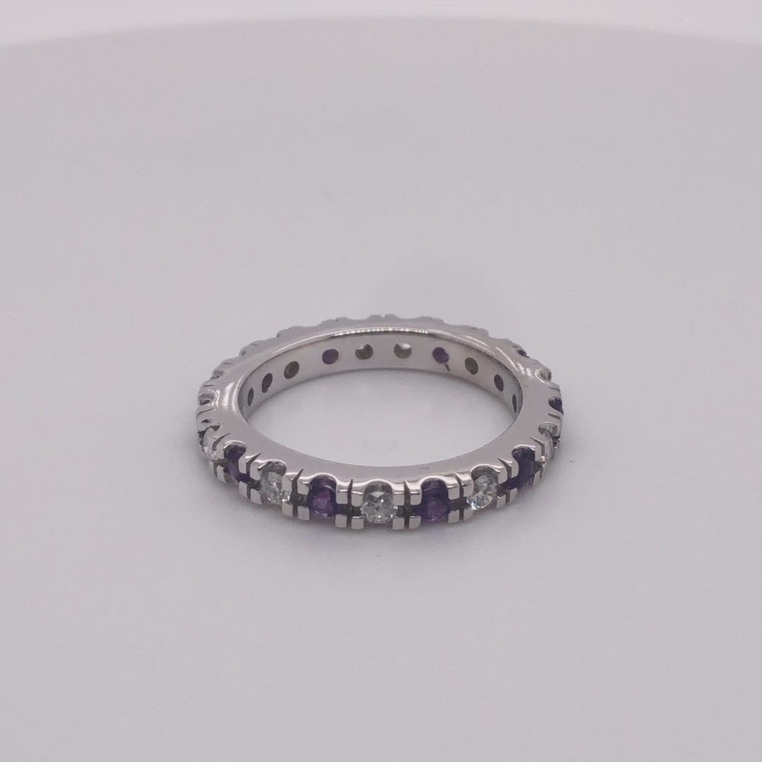 0.75 Carat Diamond & Natural Amethyst Wedding Ring