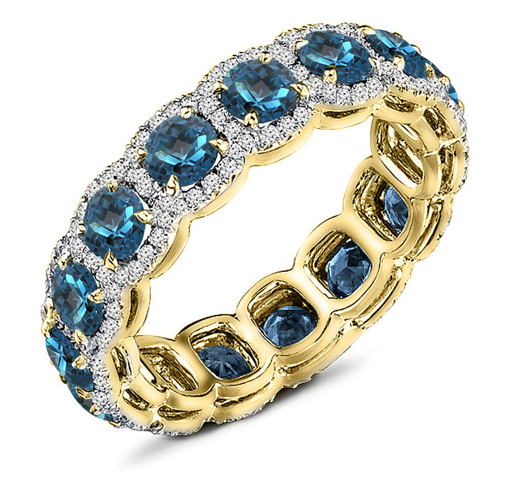 3.00 Carat Natural London Blue Topaz & 1.50 Carat Diamond Eternity Band