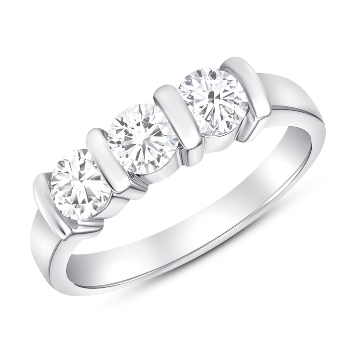 3-Stone 1.50 Carat Brilliant Round Cut Diamond Band (0.50 Carat Each Stone) Tension Set