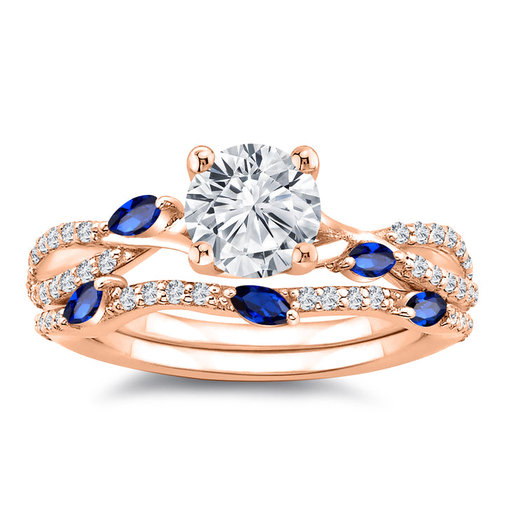 1.85 Ct. Tw. Diamond & Sapphire Engagement Wedding Ring Set