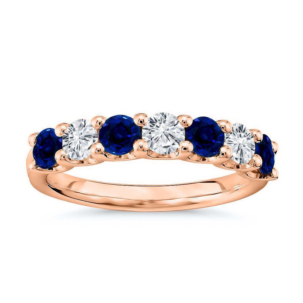 7 Stone 1.75 Ct. Tw. Round Cut Diamond and Natural Blue Sapphire Band