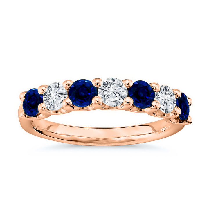 7 Stone 1.75 Ct. Tw. Round Cut Diamond and Natural Blue Sapphire Band