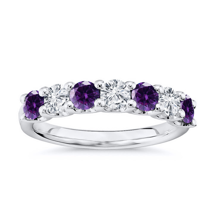 7 Stone 1.75 Carat Round Cut Diamond and Natural Amethyst Band