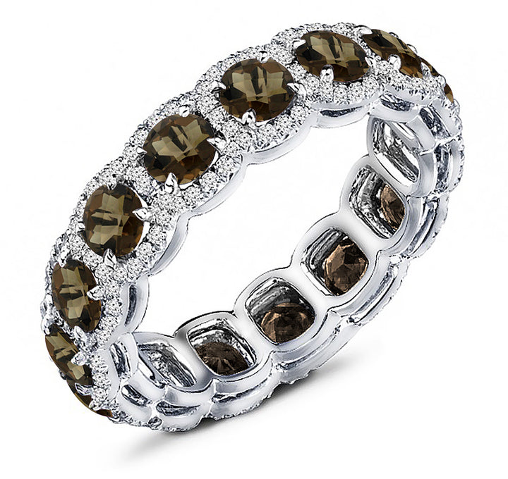 3.00 Carat Natural Smoky Topaz & 1.50 Carat Diamond Eternity Band