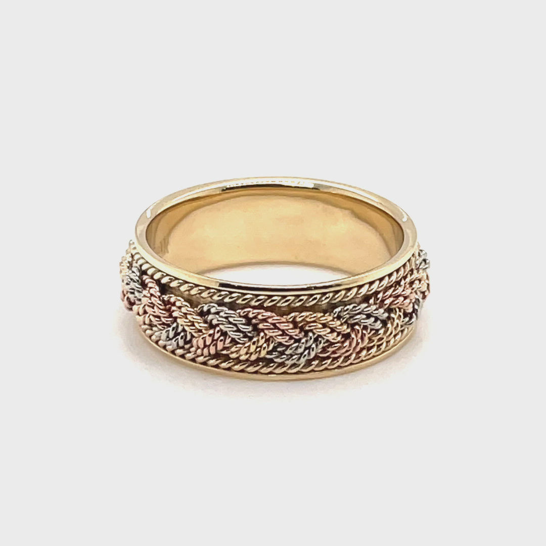 8MM All Rope Hand Braided Tri-Color Gold Wedding Band