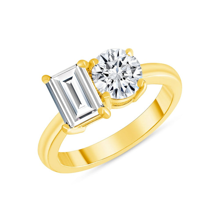 Toi et Moi Emerald Cut and Round Diamond Two Stone Engagement Ring 1.00 Carat