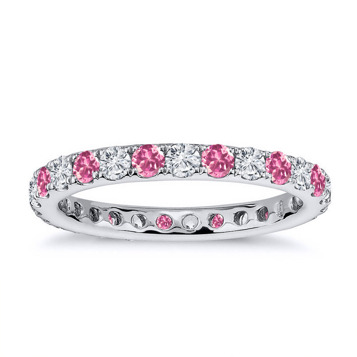 2.20 Carat Diamond & Natural Pink Topaz Wedding Eternity Band