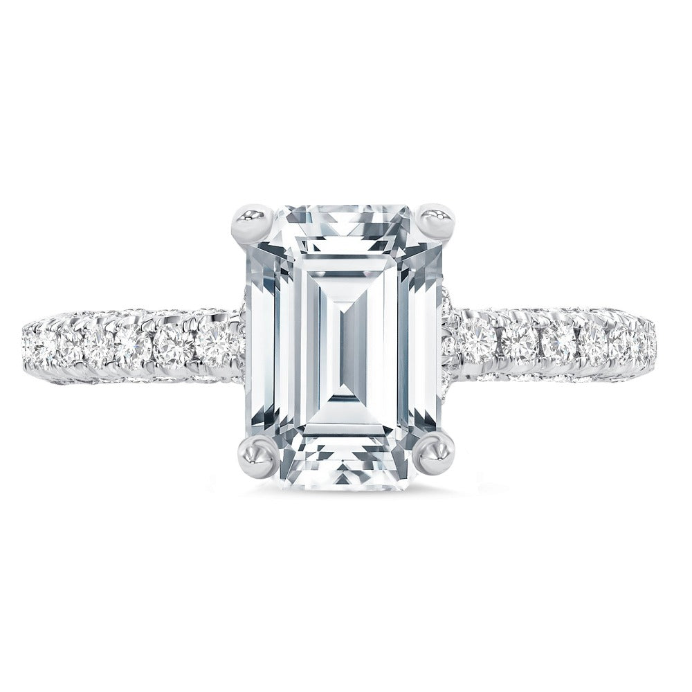 1.50 Carat Emerald Cut Hidden Halo with Brilliant Round Diamond Engagement Ring