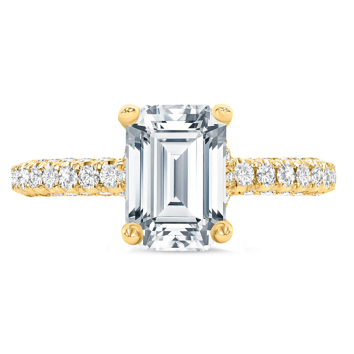 1.50 Carat Emerald Cut Hidden Halo with Brilliant Round Diamond Engagement Ring