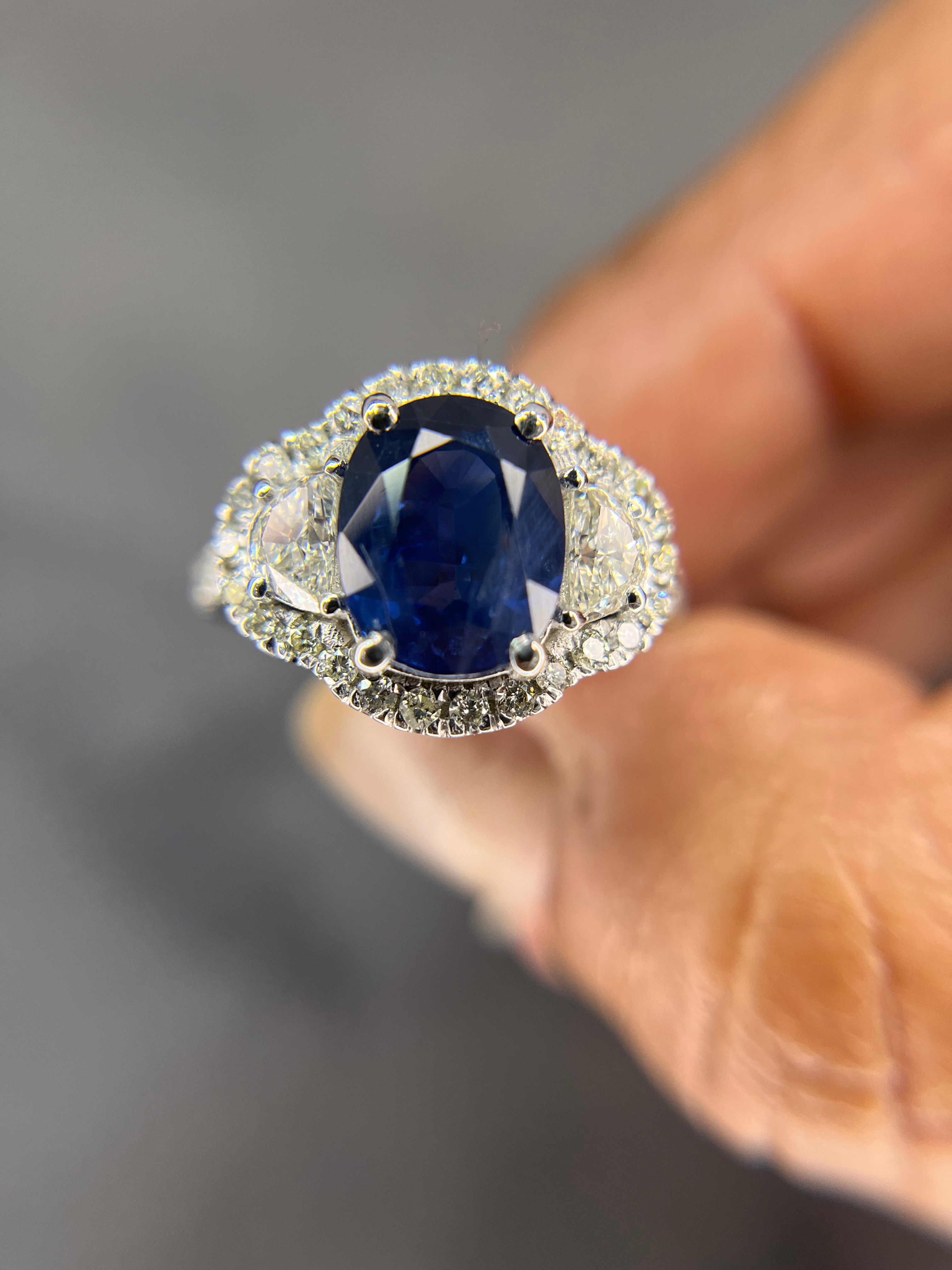 Halo outlet Gemstone Ring, Blue Sapphire Diamond Ring, Oval CZ Stone Engagement Ring, Woman's Wedding Ring, Birthstone Ring, Valentine Gift Ring