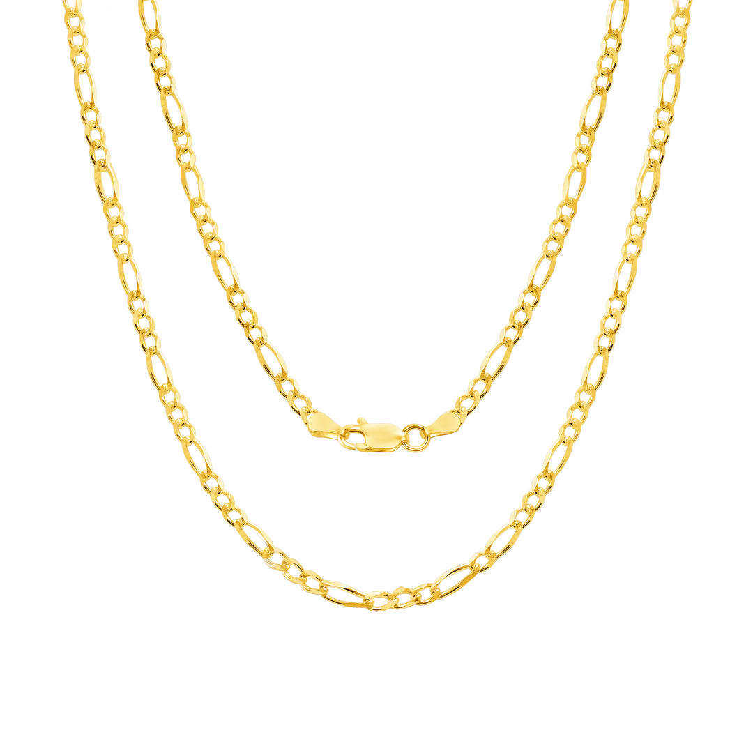 Solid 14K Yellow Gold 3 mm-7.5 mm Figaro Link Chain Necklace 16"-26"