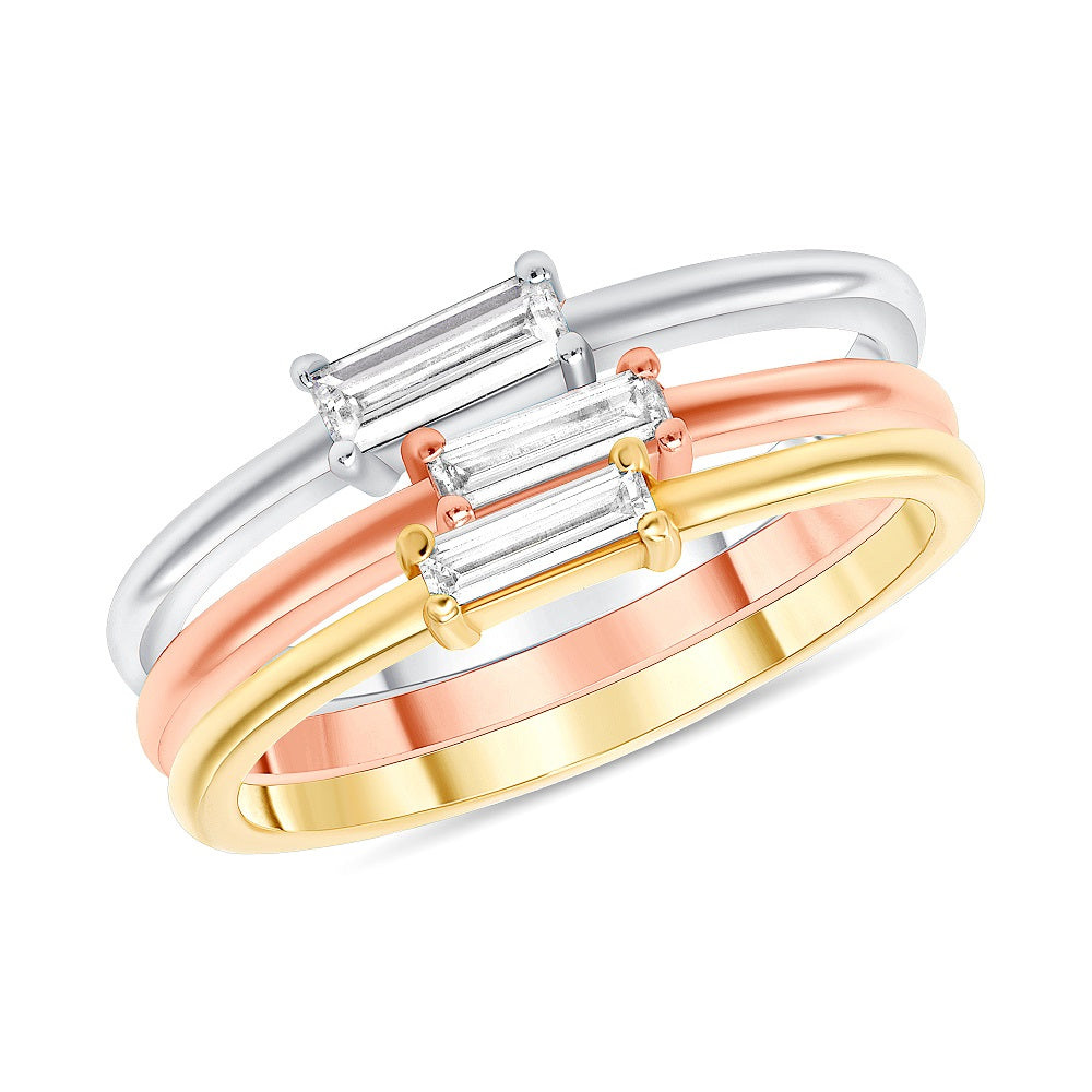 0.30 Ct. Tw. Set of 3 Stack-able Baguette Diamond Rings in 14K Yellow, Rose, & White Gold