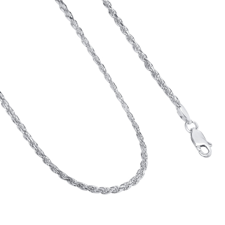 Italian Sterling Silver 2mm Diamond-Cut Rope Chain Necklace, 16"- 26"