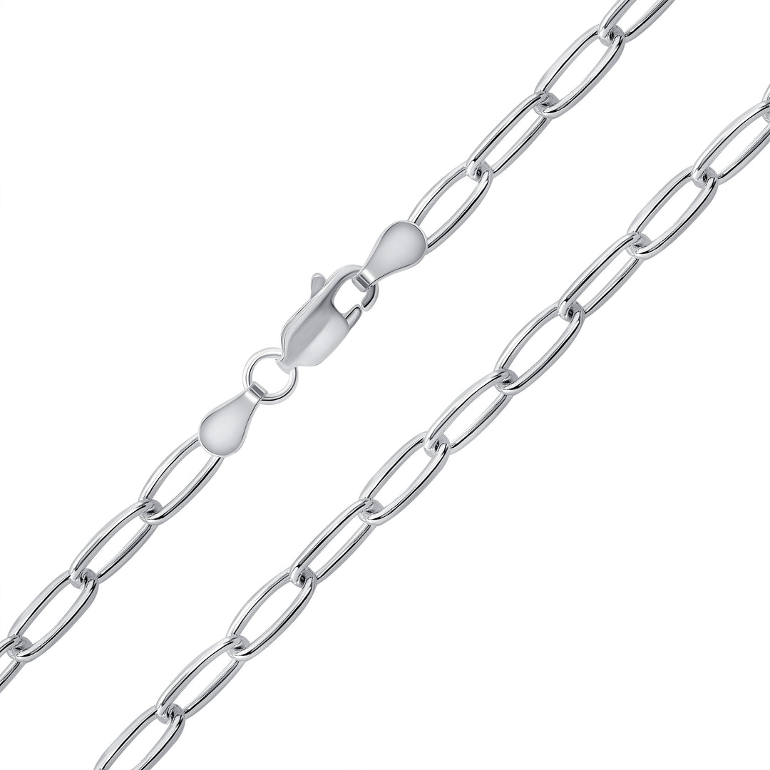 Italian Sterling Silver 3.5mm Paperclip Link Chain Necklace Bracelet, 7"- 24"