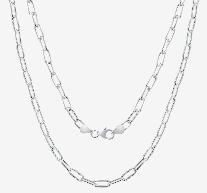 Italian Sterling Silver 4mm Paperclip Link Chain Necklace, 16"- 24"