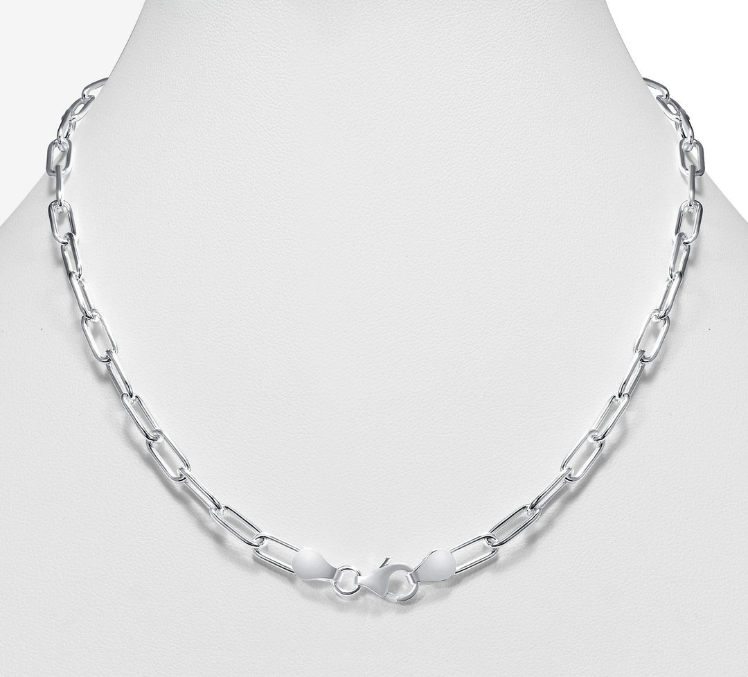 Italian Sterling Silver 4mm Paperclip Link Chain Necklace, 16"- 24"