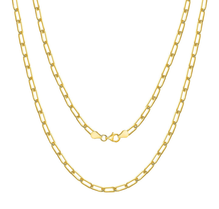 Italian Sterling Silver Gold Plated 4mm Paperclip Link Chain Necklace Bracelet 7"- 24"