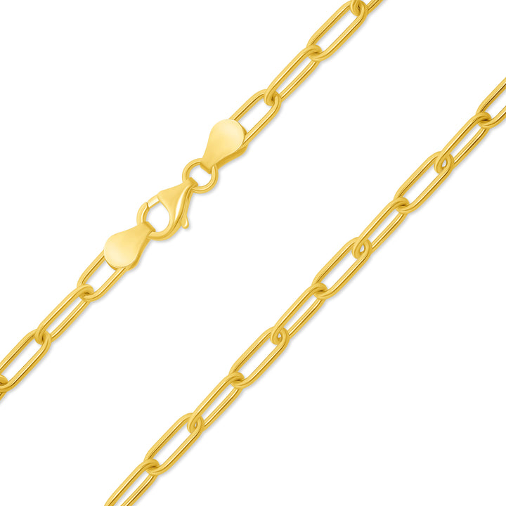 Italian Sterling Silver Gold Plated 4mm Paperclip Link Chain Necklace Bracelet 7"- 24"