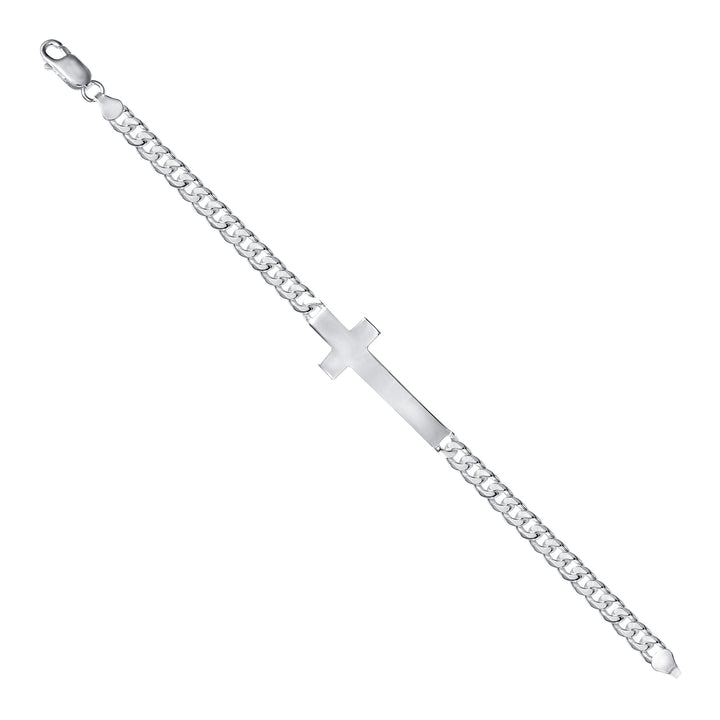 Italian Sterling Silver Polish Sideways Cross Bracelet for Men and Women, 7"or 8"