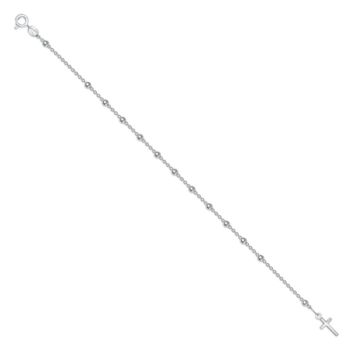 Italian Sterling Silver 3mm Round Bead Rosary Cross Bracelet