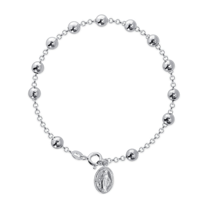 Italian Sterling Silver Italian 5mm Round Bead Miraculous Mary Bracelet