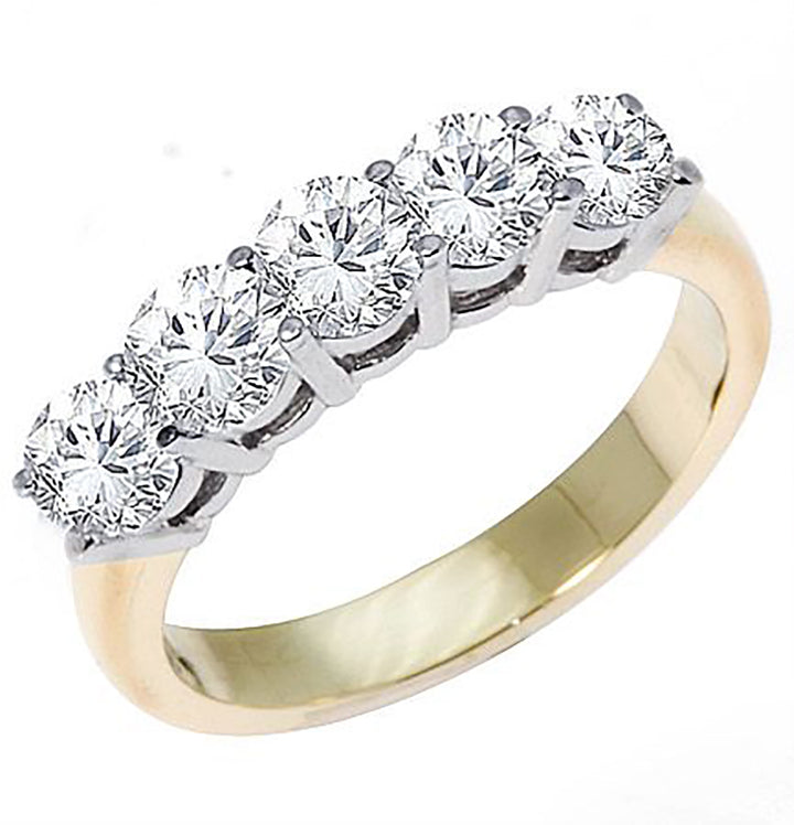 Two Tone Gold 5-Stone 1.00 Carat Brilliant Round Cut Diamond Band