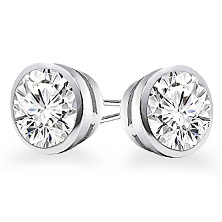 14k Gold Bezel Set Round Cut Diamond Stud Earrings 1.00 ct. tw.