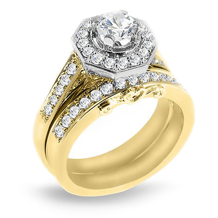 1.60 Ct. Tw. Diamond Two Tone Engagement Wedding Ring Set