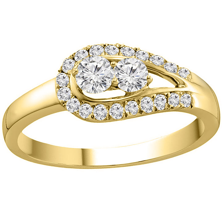 Two Stone Lock Design 0.42 Carat Round Cut Diamond Band in Prong Setting