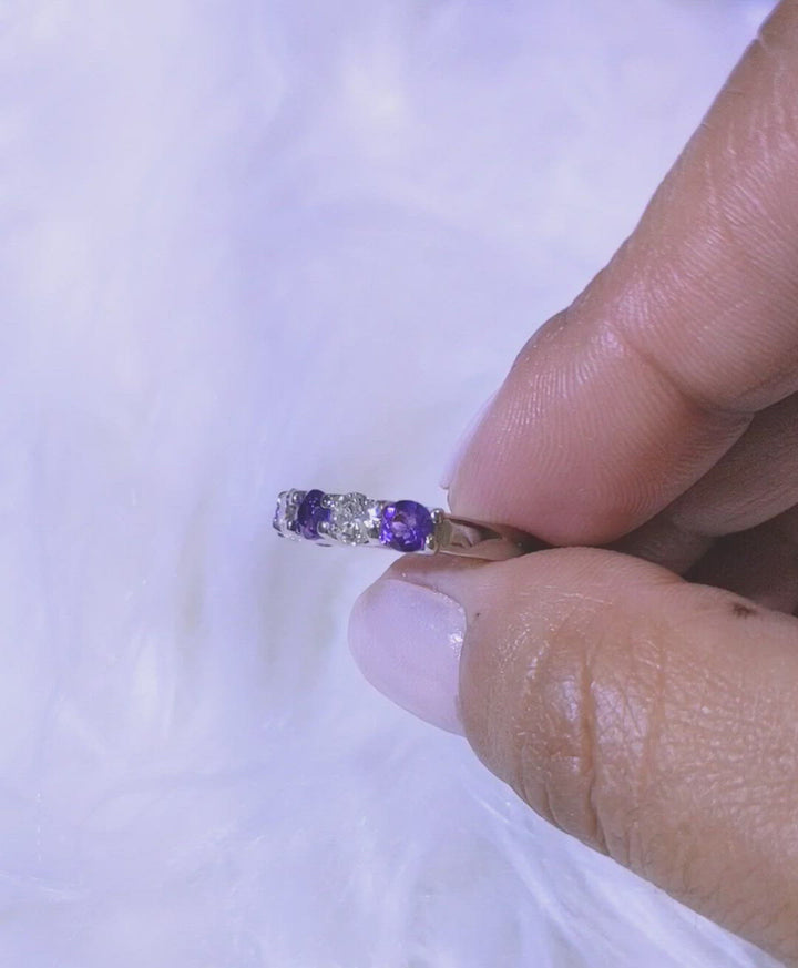 7 Stone 1.75 Carat Round Cut Diamond and Natural Amethyst Band