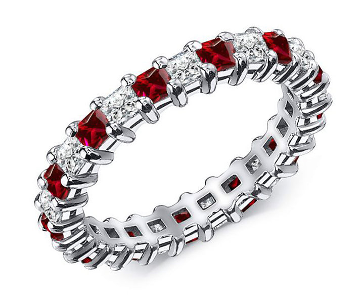 1.50 Carat Princess Cut Diamond & Natural Ruby Eternity Band