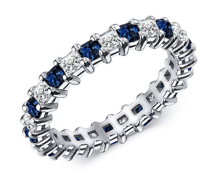 1.50 Carat Princess Cut Diamond & Natural Sapphire Eternity Band