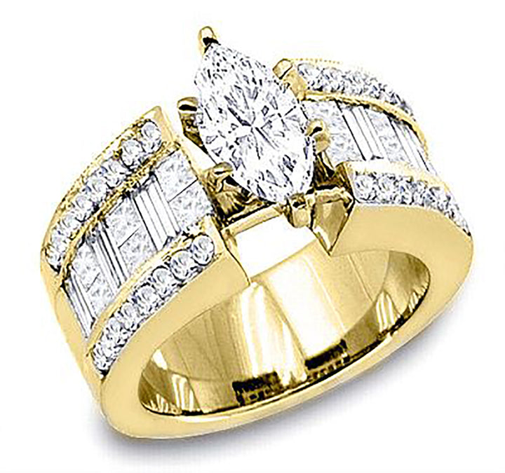 3.00 Ct. Tw. Multi-Cut (Marquise Cut Center) Diamond Engagement Ring