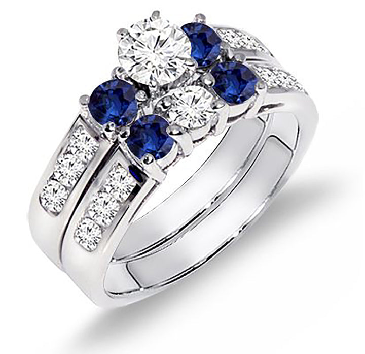 2.00 Ct. Tw. Diamond & Sapphire Engagement Wedding Ring Set