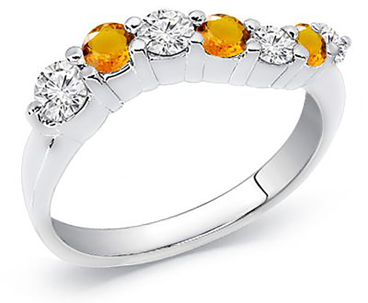 0.80 Ct. Tw. Brilliant Round Cut Diamond & Natural Citrine Journey Ring